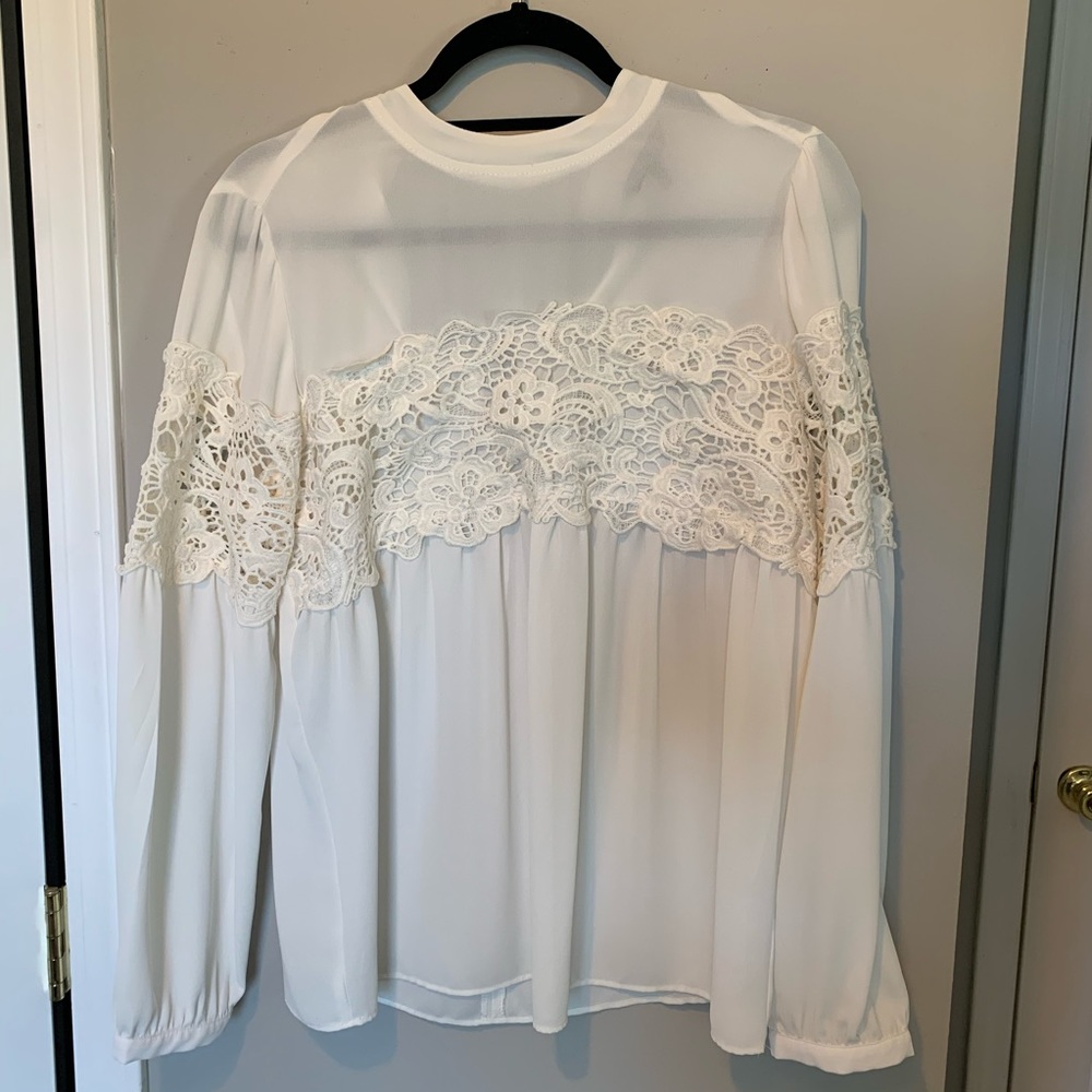 Express off white long sleeve with lace blouse